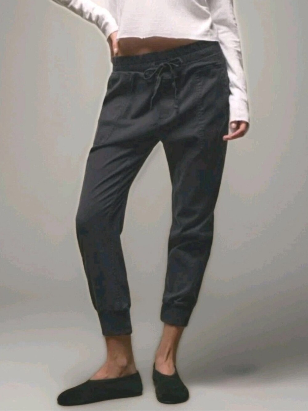 James Perse Woman L Draped Pants Mixed Media French Navy Soft Chambray Fall Nwt